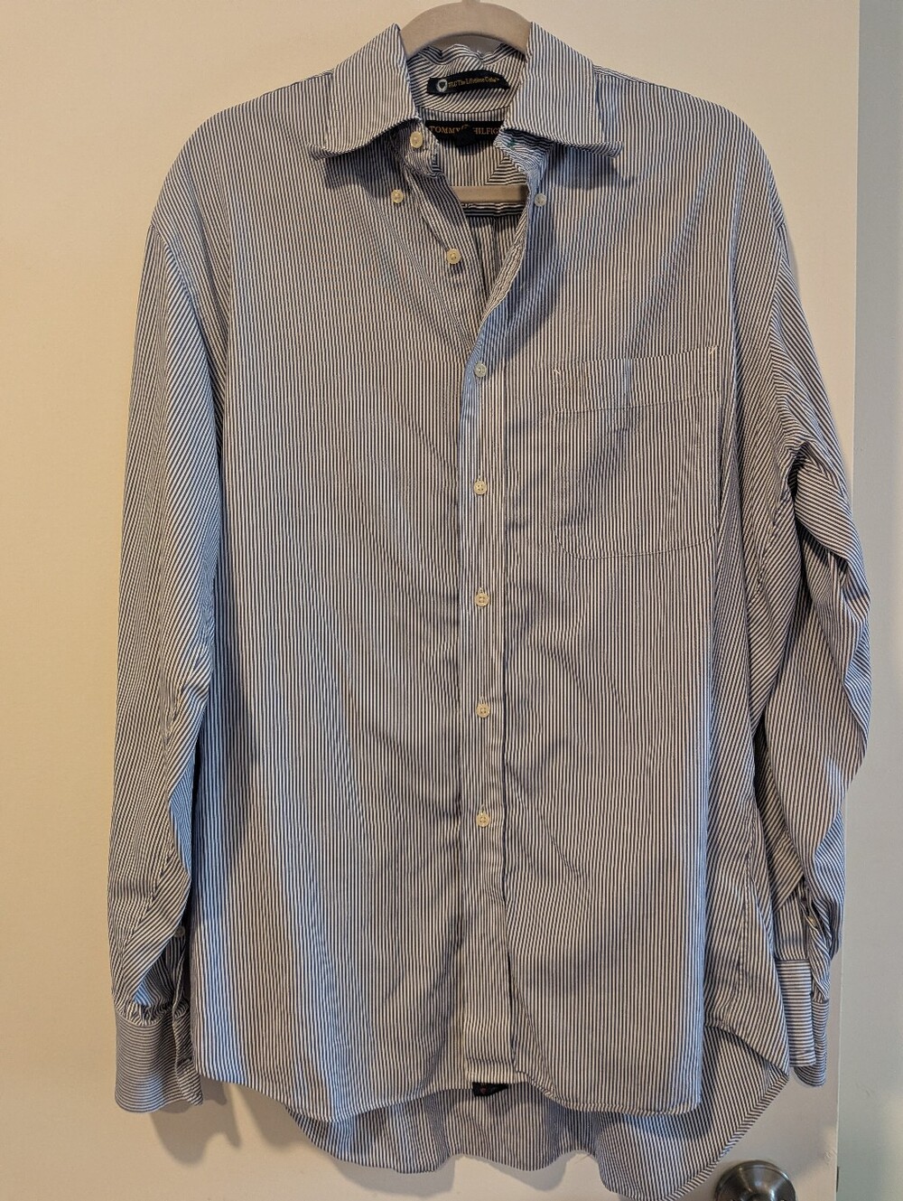 Vintage Tommy Hilfiger Blue and White Pinstripe Dress Shirt